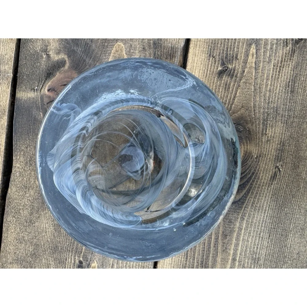 Kosta Boda Art Glass Grey Smoke Swirl Atoll Candle Votive Bowl Scandinavian
